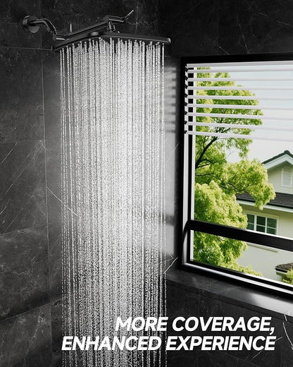 Veken 11.8" Black Rain Shower Head with 11" Stainless Steel Exension Arm | Rectangular Rainfall Showerheads, Height & Angle Decor Adjustable, High Pressure Shower Heads, Bathroom Accessories