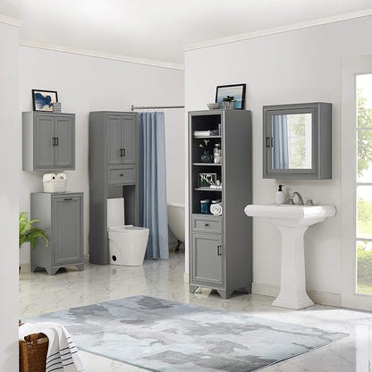 Crosley Furniture Tara Wall Mounted Bathroom Storage Medicine Cabinet with Shelves, Vintage Gray