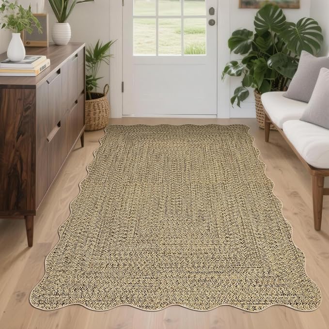 Imitation Braided Collection-Print 3x5 Washable Rugs for Entryway Small Bedroom Rug Non Slip Throw Carpet Farmhouse Soft Low Pile Rustic Accent Rug for Living Room Office Home Decor