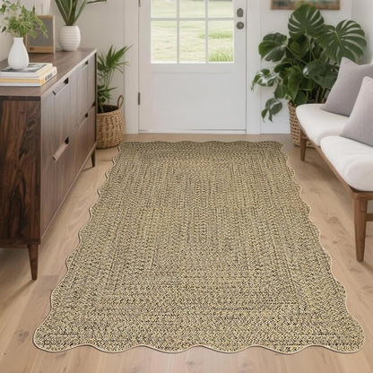 Imitation Braided Collection-Print 4x6 Bedroom Washable Area Rug Dining Room Throw Carpet with Non Slip Rubber Backing, Farmhouse Soft Low Pile Rustic Accent Rug for Living Room Home Decor