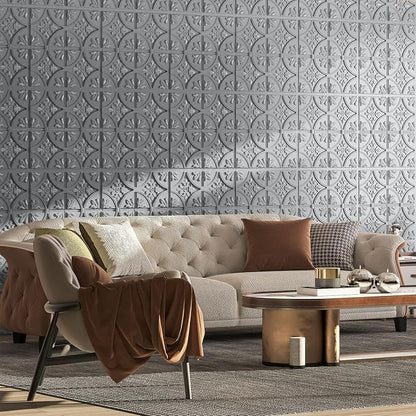 Art3d Fancy Classic Style Drop Ceiling Tiles, 2 x 2 ft, Argent Silver | PVC, Lightweight, Waterproof, Easy to Wipe Clean, Compatible with Grid System, Suitable for Kitchen, Bathroom, Basement