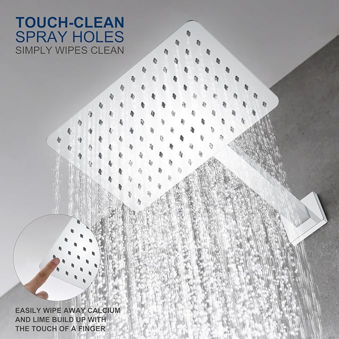 KENES Chrome Shower Set with Tub Faucet, Square Tub Shower Faucet Set | Shower Faucet with 10-Inch Rain Shower Head, Square Shower System, Valve Included, Lead-Free cUPC & NSF Certified, Stainless