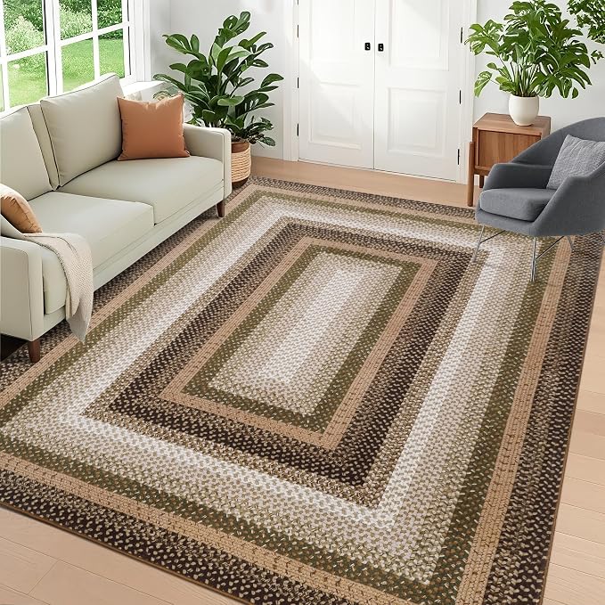 Imitation Braided Collection-Print Washable Area Rug 5x7 Rug for Living Room Modern Area Rug for Bedroom Aesthetic Non Slip Throw Rugs Low Pile Stain Resistant Carpet for Dining Room