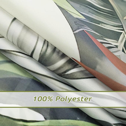Tropical Leaves Shower Curtain, Grey Green Palm Leaf Botanical Summer Shower Curtain for Bathroom, Waterproof Polyester with 12 Hooks, 72 x 72 Inches