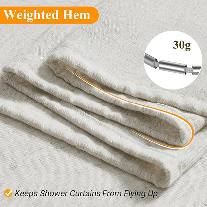 Neutral Extra Long Beige Linen Shower Curtains 84 Inches Long for Bathroom Neutral Boho Farmhouse Water Repellent Vintage Country Style Rustic Decor Bath Drapes with Hooks Cream Ivory 72x84