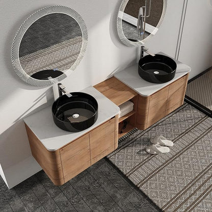 Malwee 72" Floating Bathroom Vanity with Sink, 72 Inch Wall Mounted Bathroom Cabinet Combo, Modern Double Sink Bath Storage Vanity Set, with 4 Soft Close Doors and Ceramic Vessel Basin Top(72-RR