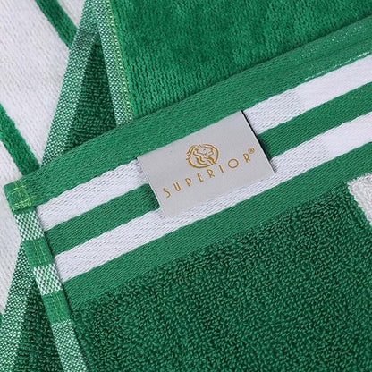 Superior Oversized Cotton Beach Towel Set of 4, Absorbent Towels for Bathroom, Beach, Pool, Swim, Adults, Kids, Vacation, Travel, Bath, Quick Dry Basics, Trip Essentials, Striped Decor, Dark Green