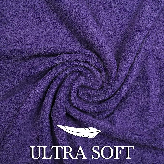 CRAFTBERRY- 6 Piece Cotton Bath Towel Set- 2 Bath - 2 Hand - 2 Face, Purple | 100% Cotton • Thick & Plush • Hotel Quality • Ultra Soft • Highly Absorbent • Quick Dry • Low Lint • Machine Washable