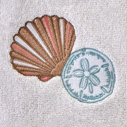 SKL Home Shells Hand Towel Set-2pc, 100% Cotton, Embroidered, White | Soft, decorative velour. For use in the bathroom, kitchen or bar. Great for Airbnb, beach homes & coastal décor