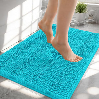 OLANLY Thick Small Bathroom Rugs 24x16, Soft Chenille Bath Rugs, Aqua Sky | Rubber Backing, Machine Wash, Extra Absorbent Striped Bath Mats for Bathroom Floor, Tub and Shower, Home Decor Accessories