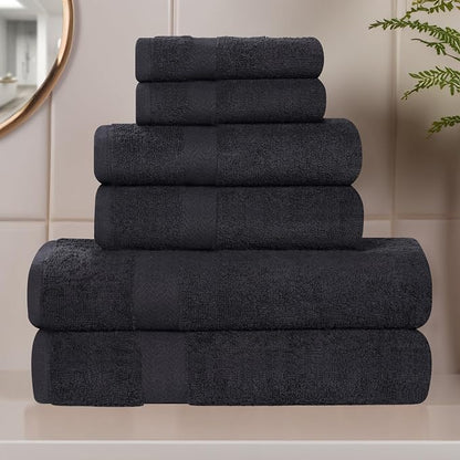 Superior 18-Piece Cotton Assorted Towel Set, Includes 8 Face Towel, 6 Hand, and 4 Bath Towels, Home, Bathroom, Guest Bath Essentials, Quick Dry, Absorbent, Franklin Collection - Black