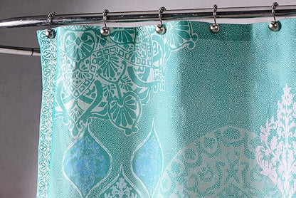Maison d' Hermine Shower Curtain 100% Cotton One Panel 70"x72" Washable Fabric Shower Curtains for Bathroom, Easy Hanging with 12 Button Holes - Home Spa Easter Gifts (Versailles - Turquoise)