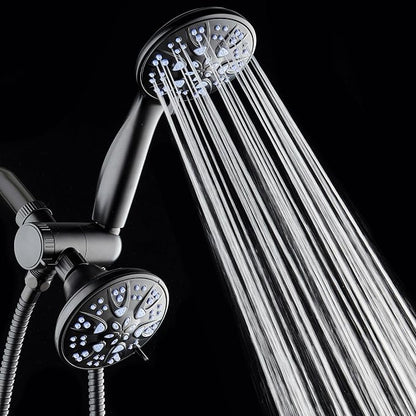 AquaDance Antimicrobial/Anti-Clog High-Pressure 30-setting Dual Head Combination Shower with Nozzle Protection from Growth of Mold, Mildew & Bacteria for a Healthier Shower – Sunset Blue