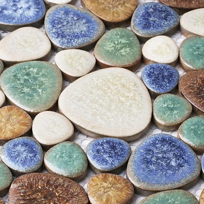 Matte Pebble Tiles for Shower Floor Mosaic Tile for Bathroom Wall Backsplash Floor Non Slip [5 Sheets]