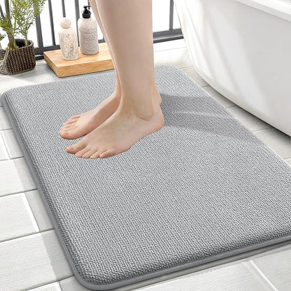 OLANLY Memory Foam Small Bathroom Rug 24x16, Absorbent Bath Mat, Light Grey | Soft Quick Dry Bath Rugs, Non-Slip Carpet, Machine Washable Mat for Bathroom Floor, Tub and Shower, Home Decor Accessories