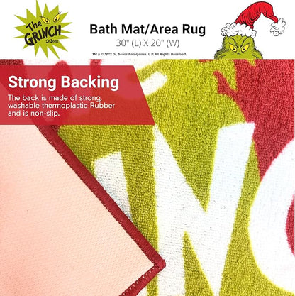 Grinch by Dr. Seuss Christmas Non Slip Plush Poly Knit Bathroom Mat Rug, 20"x30", (Officially Licensed Product) By Franco