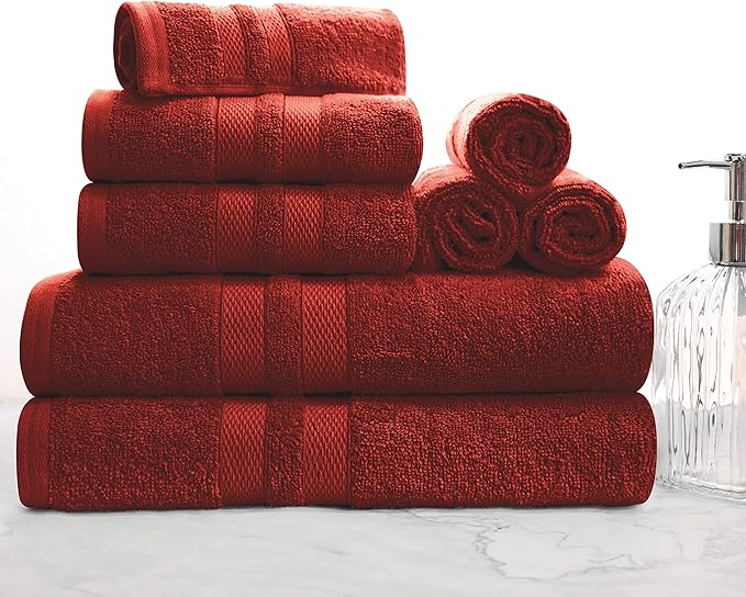 Superior Ultra-Soft 8-Piece Cotton Towel Set, Includes 2 Bath Towels, 2 Hand Towels, and 4 Washcloths, Daily Use Towels for Home, Bathroom, Guest Bath Room, Essential Quick Dry - Maroon