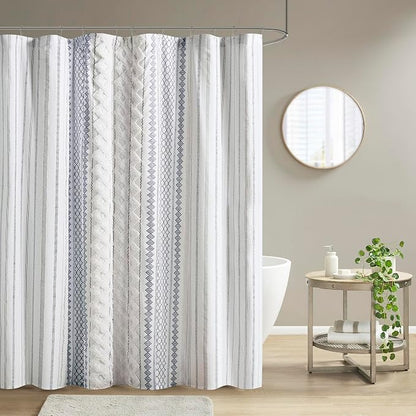 INK+IVY 100% Cotton Tufted Shower Curtain for Bathroom, Navy, 72 x 72 | Machine Washable, Boho Tufted Chenille Modern Home Bathroom Decor, Bathtub Privacy Screen, OEKO-TEX Certified