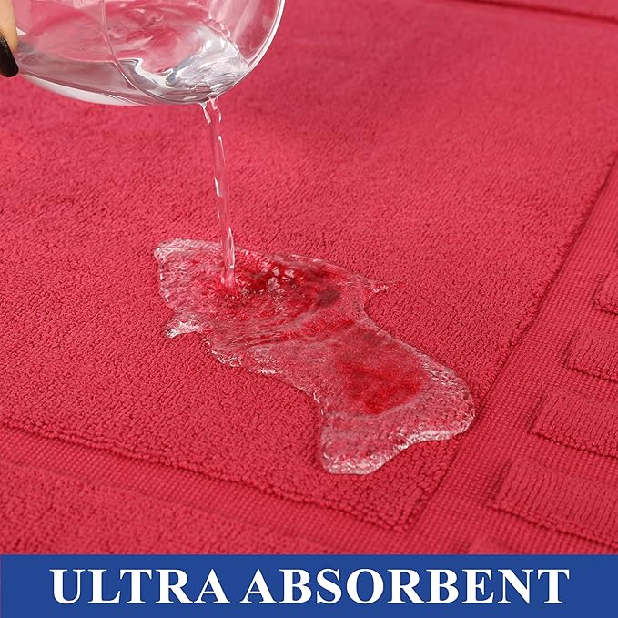 Superior 100% Cotton Bathmat Set, Bath Mat, Bathroom Decor, Shower, Bathtub Essentials, Home Accessories, Washable Rug, Absorbent, Quick Dry, Leo Collection, Set of 2, 22" x 35", Cranberry