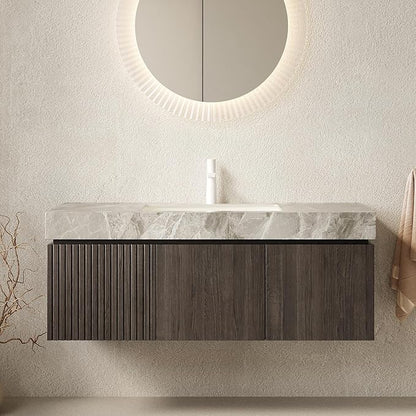 48 Inch Floating Bathroom Vanity with Sink Espresso, Wall-Mounted Bathroom Vanity with Drawer and Doors, Light Gray Sintered Stone Countertop and Ceramic Basin,Pre-Assembled,Espresso