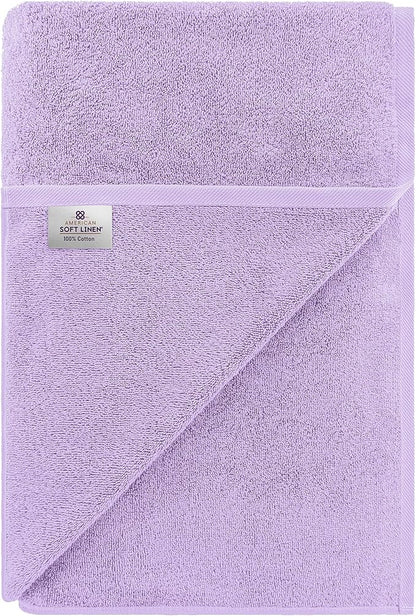 American Soft Linen 100% Cotton 600 GSM Turkish 40x80 Oversized Bath Towel Sheet, Extra Large Adult Towels for Bathroom, Lilac Bath Sheet