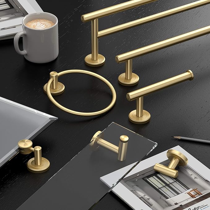 Gatco 4232 Latitude II Towel Ring, | Modern Hand Towel Holder for Bathroom | Stylish Decorative Hardware, Heavy Duty Metal, EZ Ancor Mounting | Brushed Brass