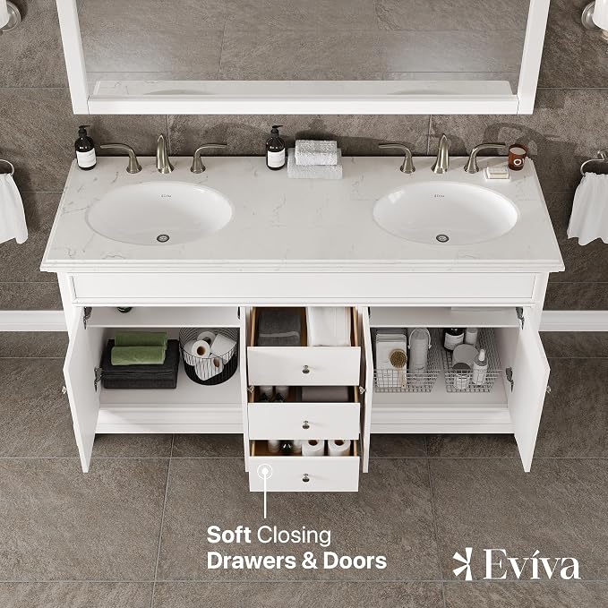 Elite Stamford 60 in. White Double Sink Bath Vanity with Carrara Quartz Top