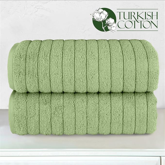Elegant Comfort 100% Turkish Cotton Corduroy Ribbed Luxury Soft 2 Pack Bath Towels 27 x 54 Inch - Ultra Plush, Absorbent, Quick Dry, Hotel Spa Quality Towels for Bathroom Essentials, Sage