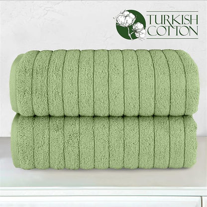 Elegant Comfort 100% Turkish Cotton Corduroy Ribbed Luxury Soft 2 Pack Bath Towels 27 x 54 Inch - Ultra Plush, Absorbent, Quick Dry, Hotel Spa Quality Towels for Bathroom Essentials, Sage