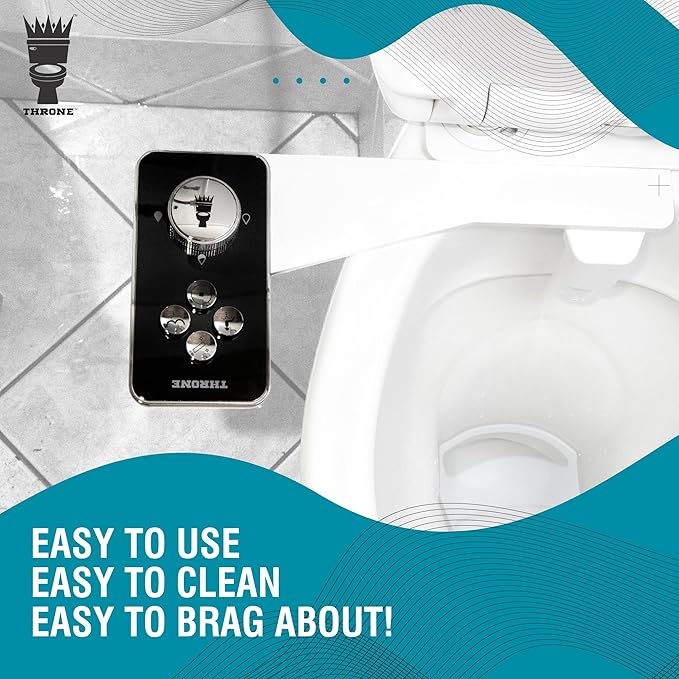 Throne Bidet Attachment - USA Patented - Non-Electric Self Cleaning Water Sprayer Toilet Bidet Seat Attachment, Double Nozzle (Frontal & Rear Wash), Easy Install (Black)
