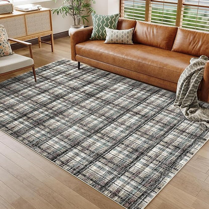 Washable Rug 10x13 Area Rug for Living Room Modern Non Slip Throw Rugs Large Area Rug for Bedroom Low Pile Soft Stain Resistant Carpet for Dining Room Classroom Rug 10'x13' Teal&Dark Brown