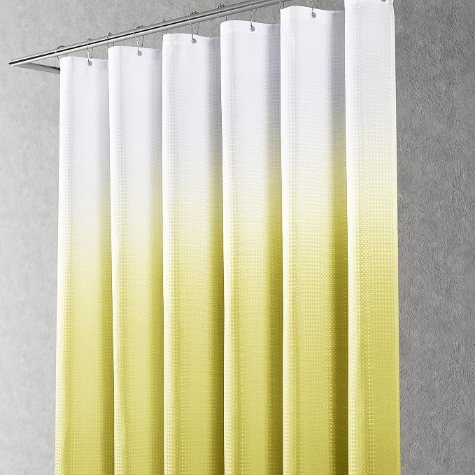 Shower Curtain 72 inches Long for Bathroom 1 Panel Lemon Yellow | 6FT, Ombre Waffle, Shower Curtains with Hook, Water Repellent, Boho Farmhouse, Simple Modern Bath Decor, 72x72