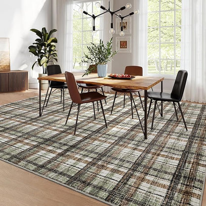 Washable Area Rugs 9 x 12 Rug for Living Room Modern Bordered Non Slip Throw Rugs Large Bedroom Rugs Low Pile Stain Resistant Carpet for Dining Room Nursery 9'x12' Celadon&Coffee