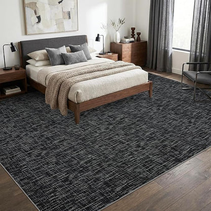 Garvee Modern 5x7 Rugs for Entryway Solid Color Washable Area Rugs, Black | Rubber Backing Neutral Textured Non Shedding Stain Resistant Low Pile Foldable Soft Rug for Bedroom Nursery Living Room