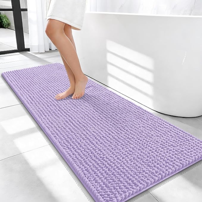 OLANLY Thick Chenille Bathroom Runner Rugs Mats 47x20, Lavender | Soft Absorbent Bath Rugs, Rubber Backing, Machine Wash Dry, Bath Mats for Bathroom, Tub and Shower, Home Decor Accessories