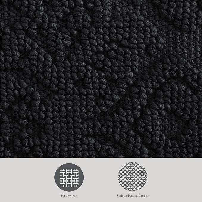 Jean Pierre - Ricardo Bath Mat, Woven Fringe Bathroom Rugs, 100% Cotton, Premium Bathroom Decor - Measures 17" x 31" - Black