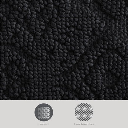Jean Pierre - Ricardo Bath Mat, Woven Fringe Bathroom Rugs, 100% Cotton, Premium Bathroom Decor - Measures 17" x 31" - Black