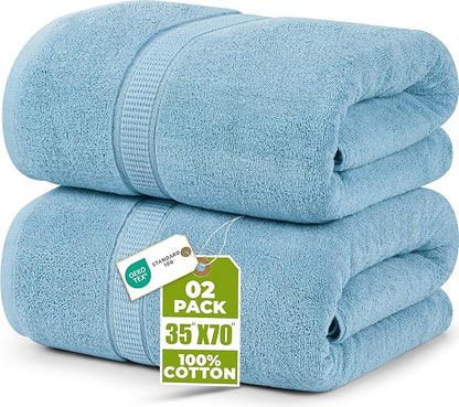 Utopia Towels Luxurious Jumbo Bath Sheet 2 Piece, 600 GSM, 35 by 70 Inches, 100% Ring Spun Cotton, Highly Absorbent and Quick Dry Extra Large Bath Towel, Super Soft Towel, Sky Blue