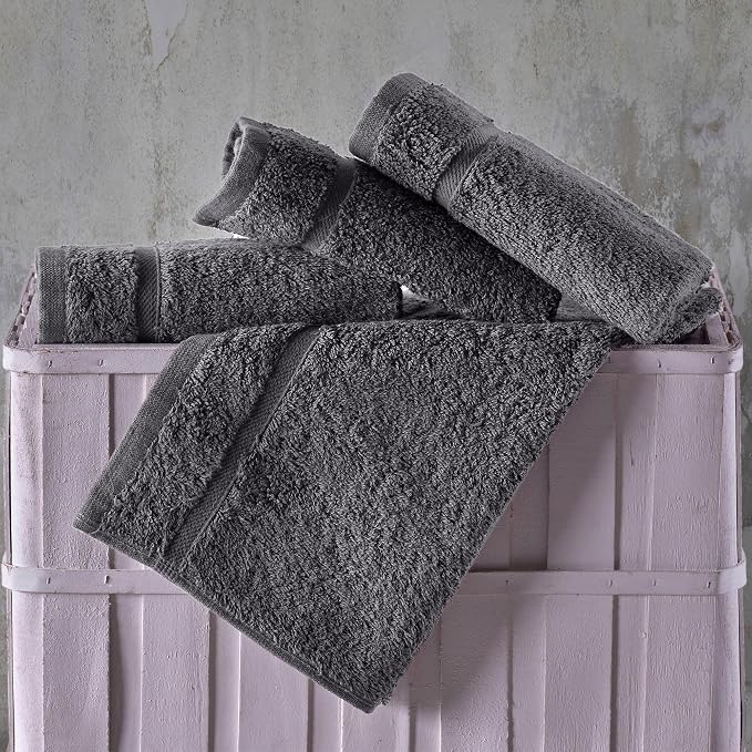 Hawmam Linen Luxury Cotton Washcloths 13x13 Inch - Large Hotel Spa Bathroom Face Towel | 12 Pack | Grey