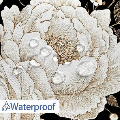 Black and Gold Shower Curtain, Dark Roses Leaves Botanical Aesthetic Boho Floral Shower Curtain for Bathroom with Hook, Vintage Rose Gold Flowers Fabric Unique Chic Shower Curtain Set with Hooks 72X78