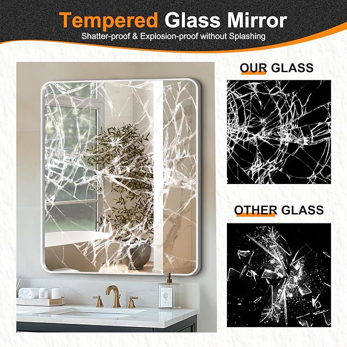 Bathroom Vanity Mirror, Silver Framed Mirror for Over Sink, 36x30 | HD glass, distortion-free for makeup and grooming, Sturdy frame, all mounting hardware, hangs horizontal or vertical