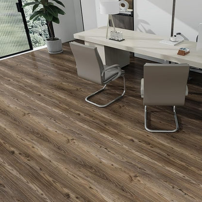 Lareko Wood Look Vinyl Flooring Roll,11.8"X197",Peel & Stick Floor Tile | Covers 16 Sq.Ft, Brown Walnut Self-Adhesive Floor Sheet ,Waterproof,Removable,Wide Plank DIY For renters and Home Decor
