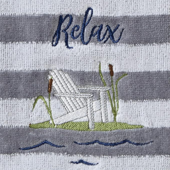 SKL HOME by Saturday Knight Ltd. Relax Chair Hand Towel (2-Pack), Multi | Decorative embroidery & stripes for everyday & coastal/beach décor. For use in the bathroom, kitchen, bar or any sink space.