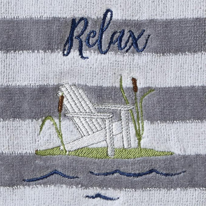 SKL HOME by Saturday Knight Ltd. Relax Chair Hand Towel (2-Pack), Multi | Decorative embroidery & stripes for everyday & coastal/beach décor. For use in the bathroom, kitchen, bar or any sink space.