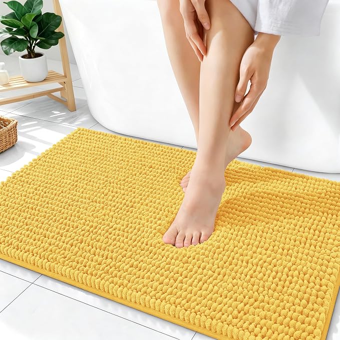 OLANLY Thick Chenille Bathroom Rugs 36x24, Soft Absorbent Bath Mat, Yellow | Bath Rugs, Rubber Backing, Machine Wash Dry, Bath Mats for Bathroom Floor, Tub and Shower, Home Decor Accessories