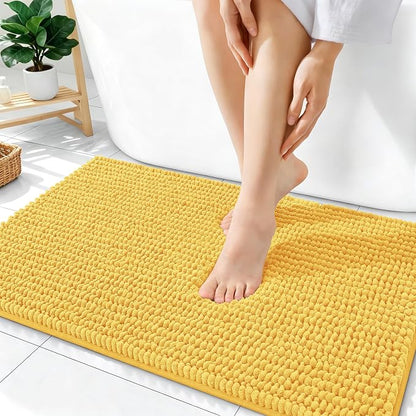OLANLY Thick Chenille Bathroom Rugs 36x24, Soft Absorbent Bath Mat, Yellow | Bath Rugs, Rubber Backing, Machine Wash Dry, Bath Mats for Bathroom Floor, Tub and Shower, Home Decor Accessories