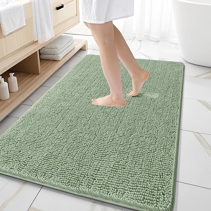 OLANLY Large Bathroom Rugs 59x35, Extra Soft Absorbent Chenille Bath Rugs | Sage Green, Quick-Drying Rubber Backing, Machine Washable Bath Mat for Bathroom Floor, Tub and Shower, Home Decor Accessories