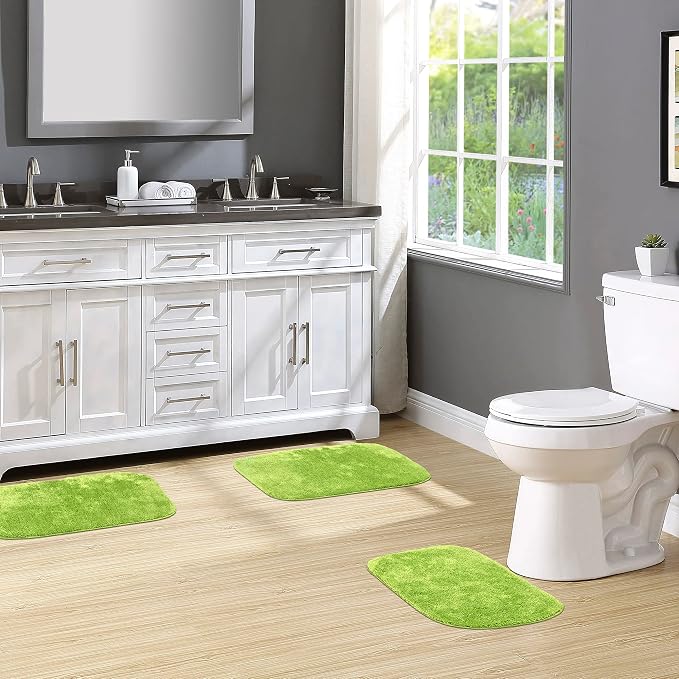 Garland Rug Traditional Nylon Washable Lime-Aid 3 Bath Rugs (17" X 24", 21" X 34", 21" X 34") - Soft, Absorbent, and Stylish for Your Bathroom