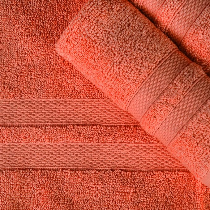 Superior Ultra-Soft Cotton Bath Towel Set, Quick-Dry, Absorbent, Shower, Spa Basics, Large Towels, Bathroom Sets, Bath Essentials, Solid, Double Line Dobby Border, 2 Pack, Set of 2, Tangerine Orange