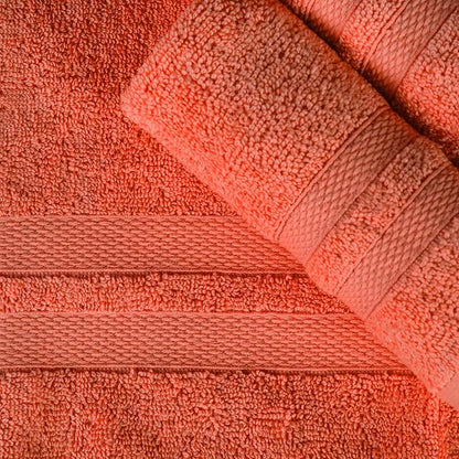 Superior Ultra-Soft Cotton Bath Towel Set, Quick-Dry, Absorbent, Shower, Spa Basics, Large Towels, Bathroom Sets, Bath Essentials, Solid, Double Line Dobby Border, 2 Pack, Set of 2, Tangerine Orange